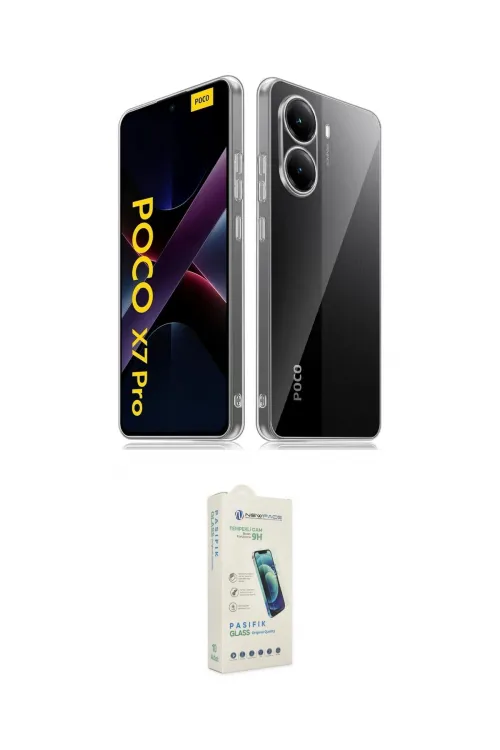 ieg™ Poco X7 Pro Kılıf Zirve Doku - Şeffaf Pasifik Cam Ekran Koruyucu