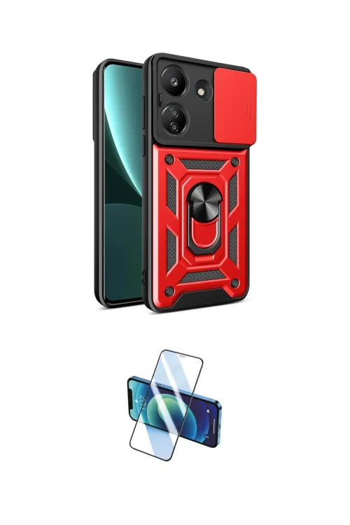 ieg™ Redmi 13C Kılıf Ahenk Klasik - Siyah 3D Antistatik Cam Ekran Koruyucu