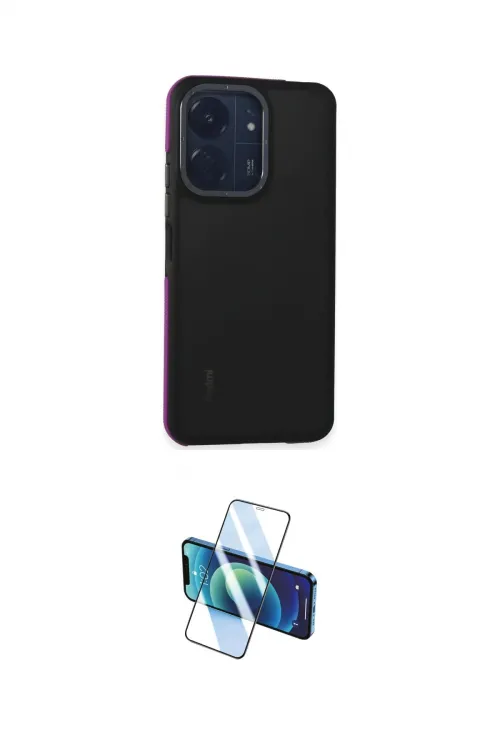 ieg™ Redmi 13C Kılıf Eksen Işık - Siyah 3D Antistatik Cam Ekran Koruyucu