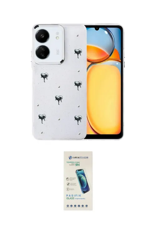 ieg™ Redmi 13C Kılıf Yörünge Form - Şeffaf Pasifik Cam Ekran Koruyucu