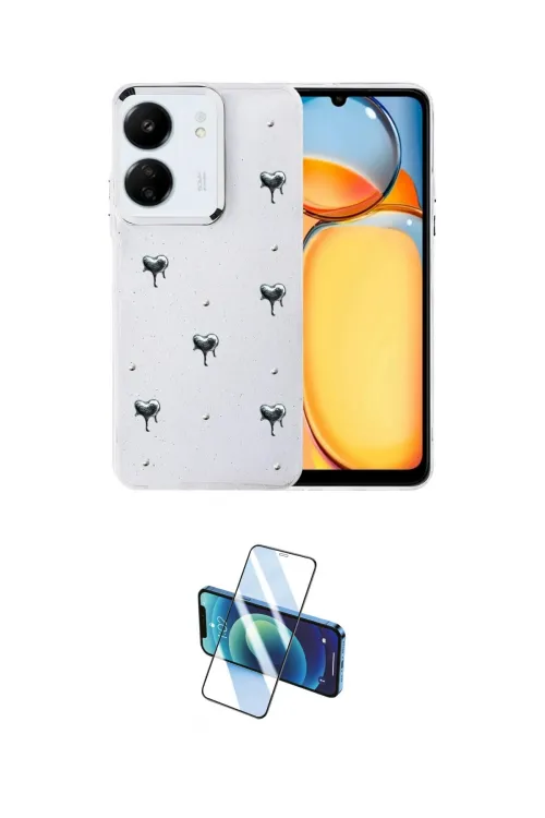 ieg™ Redmi 13C Kılıf Yörünge Form - Siyah 3D Antistatik Cam Ekran Koruyucu