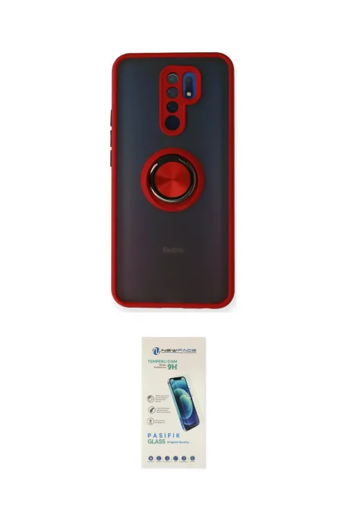ieg™ Redmi 9 Kılıf Yörünge Çizgi - Şeffaf Pasifik Cam Ekran Koruyucu