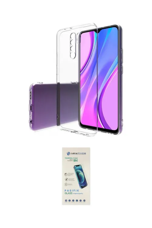 ieg™ Redmi 9 Kılıf Zirve Doku - Şeffaf Pasifik Cam Ekran Koruyucu