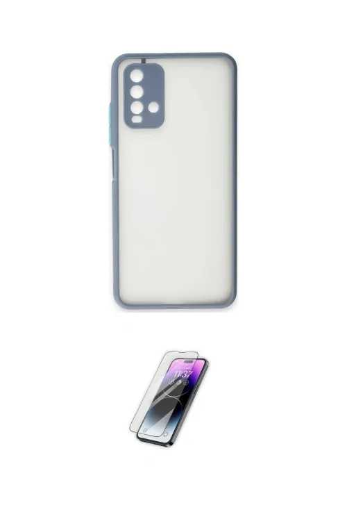 ieg™ Redmi 9T Kılıf Ahenk Çizgi Serisi - Şeffaf Pasifik Cam Ekran Koruyucu