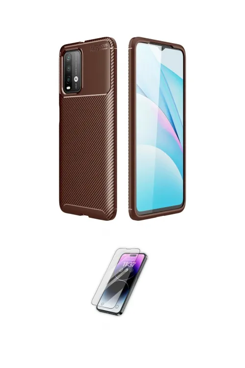 ieg™ Redmi 9T Kılıf Eksen Form Prime - Şeffaf Pasifik Cam Ekran Koruyucu