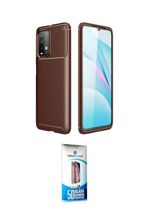 ieg™ Redmi 9T Kılıf Eksen Form Prime - Siyah 5D Eko Cam Ekran Koruyucu