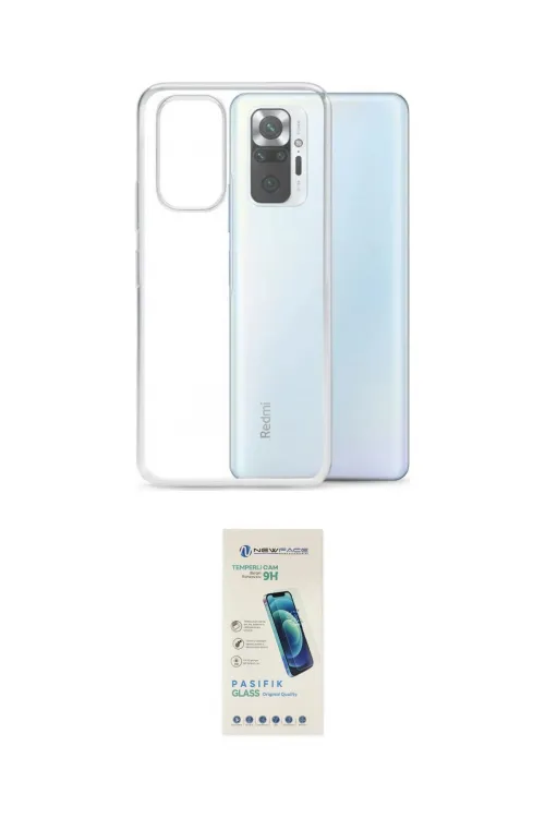 ieg™ Redmi Note 10 Kılıf Zirve Doku - Şeffaf Pasifik Cam Ekran Koruyucu