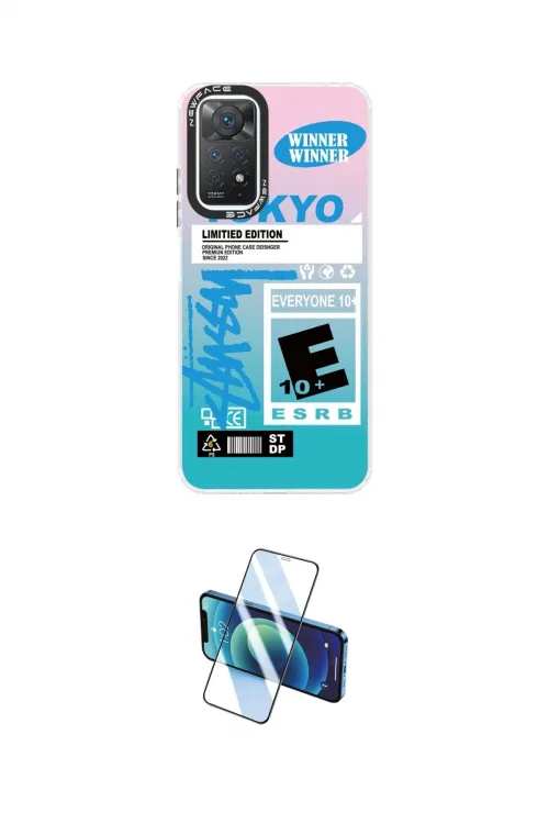 ieg™ Redmi Note 11 Pro Kılıf Siluet Çizgi Koleksiyonu - Siyah 3D Antistatik Cam Ekran Koruyucu