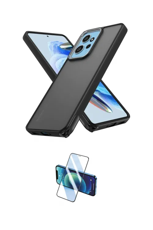 ieg™ Redmi Note 12 4G Kılıf Atlas Form - Siyah 3D Antistatik Cam Ekran Koruyucu