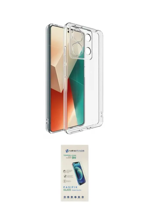 ieg™ Redmi Note 13 4G Kılıf Zirve Doku - Şeffaf Pasifik Cam Ekran Koruyucu