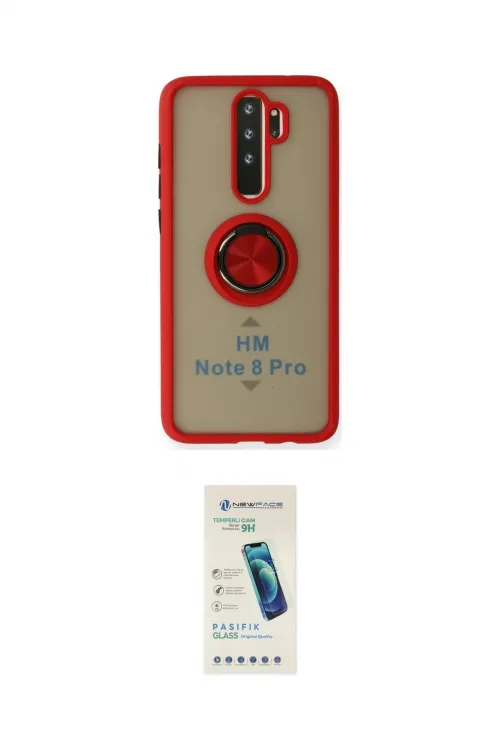 ieg™ Redmi Note 8 Pro Kılıf Yörünge Çizgi - Şeffaf Pasifik Cam Ekran Koruyucu
