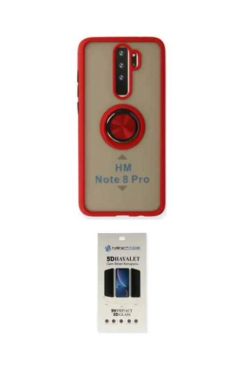 ieg™ Redmi Note 8 Pro Kılıf Yörünge Çizgi - Siyah 5D Hayalet Cam Ekran Koruyucu