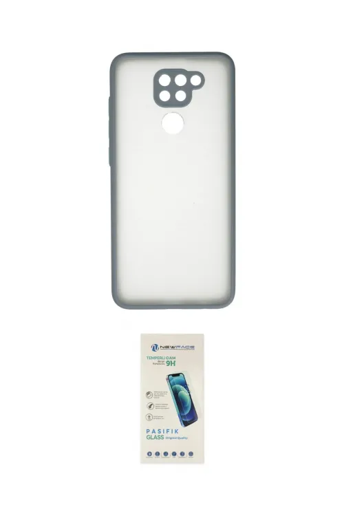 ieg™ Redmi Note 9 Kılıf Ahenk Çizgi Serisi - Şeffaf Pasifik Cam Ekran Koruyucu