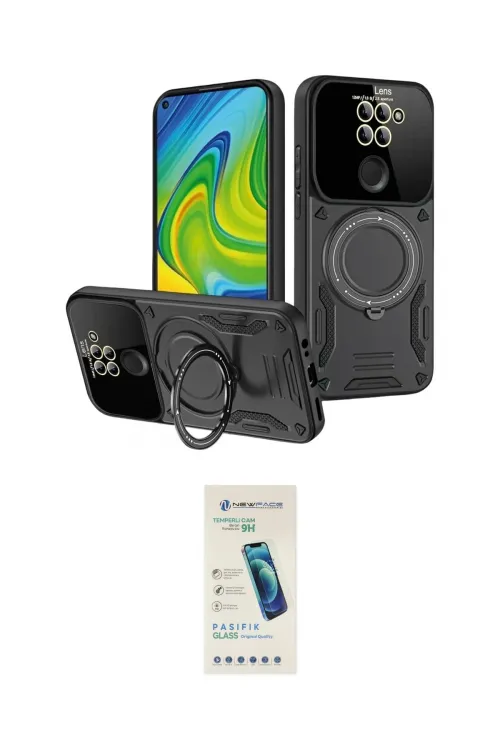 ieg™ Redmi Note 9 Kılıf Kıvılcım Modern Serisi - Şeffaf Pasifik Cam Ekran Koruyucu