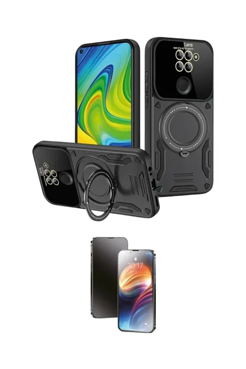 ieg™ Redmi Note 9 Kılıf Kıvılcım Modern Serisi - Siyah 3D Antistatik Mat Seramik Nano Ekran Koruyucu