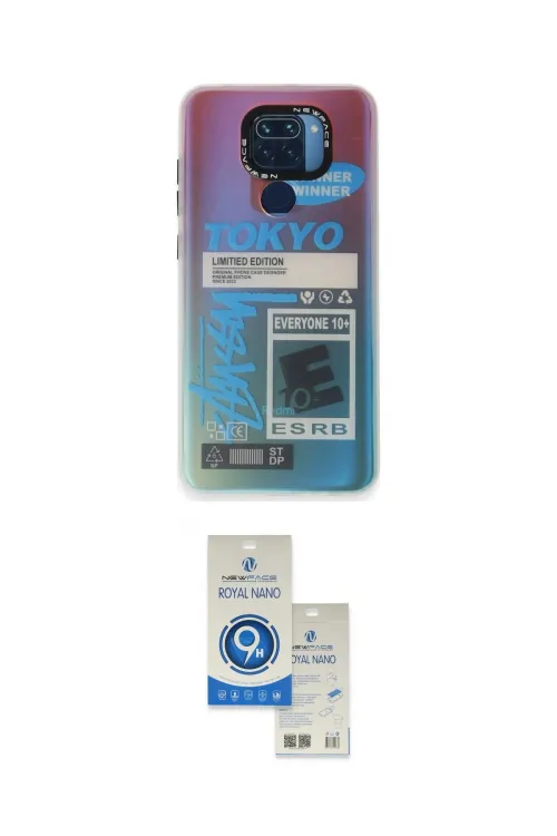 ieg™ Redmi Note 9 Kılıf Siluet Çizgi Koleksiyonu - Şeffaf Royal Nano Ekran Koruyucu