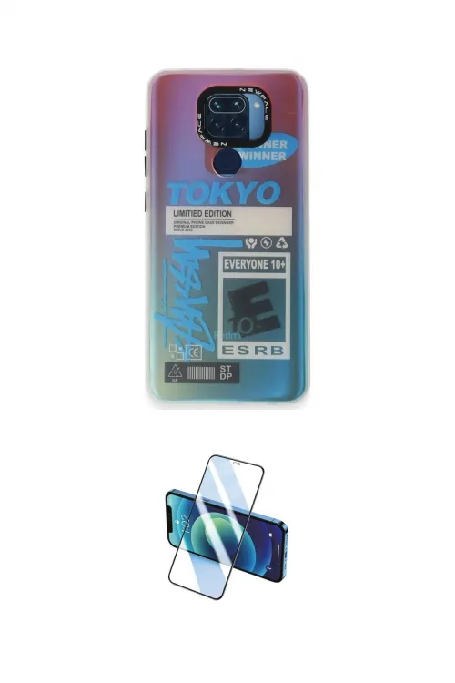 ieg™ Redmi Note 9 Kılıf Siluet Çizgi Koleksiyonu - Siyah 3D Antistatik Seramik Nano Ekran Koruyucu