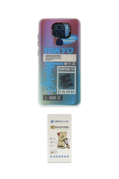 ieg™ Redmi Note 9 Kılıf Siluet Çizgi Koleksiyonu - Siyah Mat Seramik Nano Ekran Koruyucu