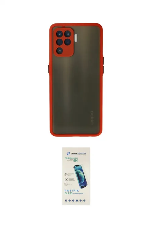 ieg™ Reno 5 Lite Kılıf Ahenk Çizgi Serisi - Şeffaf Pasifik Cam Ekran Koruyucu
