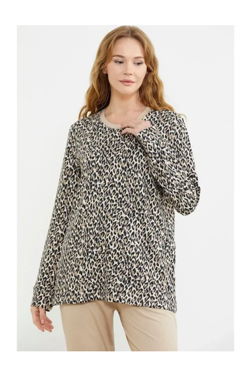 ieg™ Sementa 76413 Rahat Kalıp Leopar Kombinli Pijama Takım