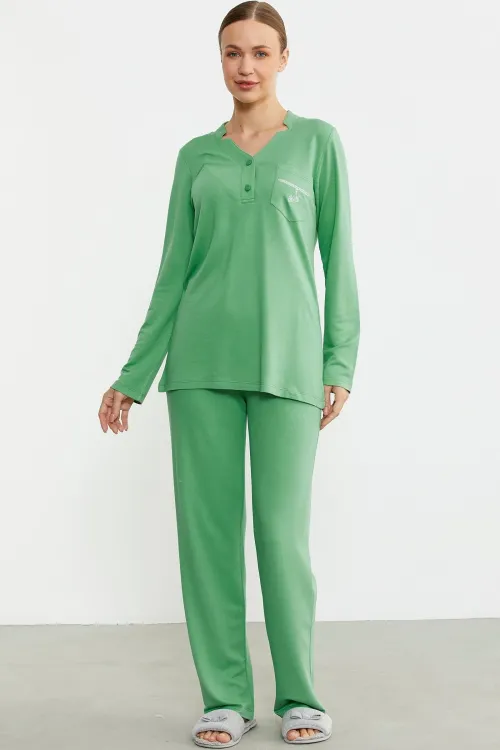 ieg™ Sementa 76438 Yarım Düğmeli Cep Detaylı Pijama Takım