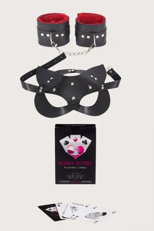 Sexy Görselli Oyun Kartı Kama Sutra  Kelepçe Maske Set