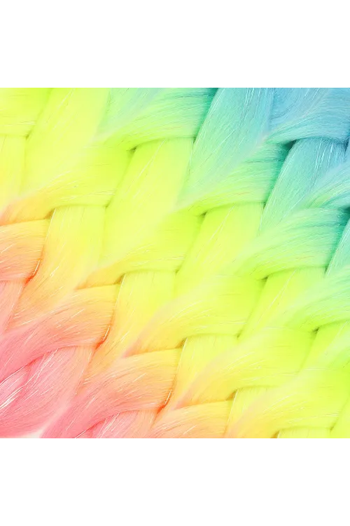 Simli Açık Mavi / Neon Sarı / Pembe Ombreli Örgülük Saç 100 Gr.