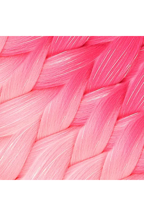 Simli Koyu Pembe / Pembe / Şeker Pembesi Ombreli Örgülük Saç 100 Gr.