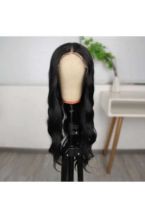Siyah Dalgalı Fiber Sentetik Tül Peruk