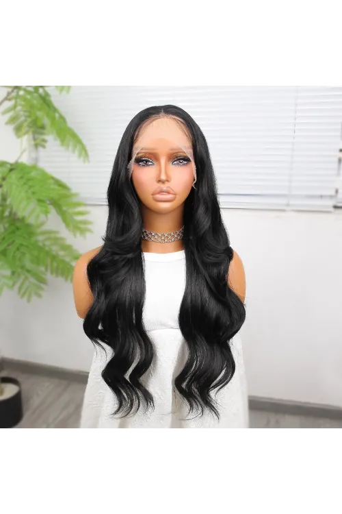 Siyah Fiber Sentetik Dalgalı Tül Peruk