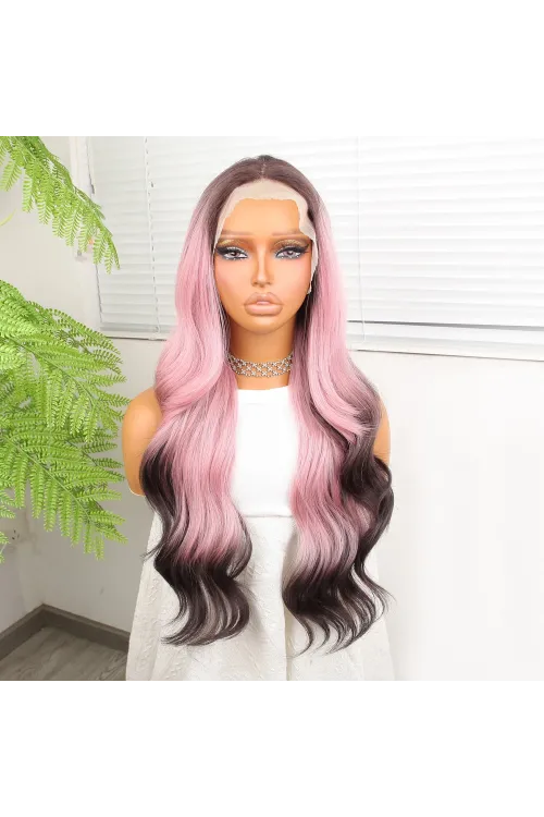 Siyah Pembe Ombre Fiber Sentetik Tül Peruk