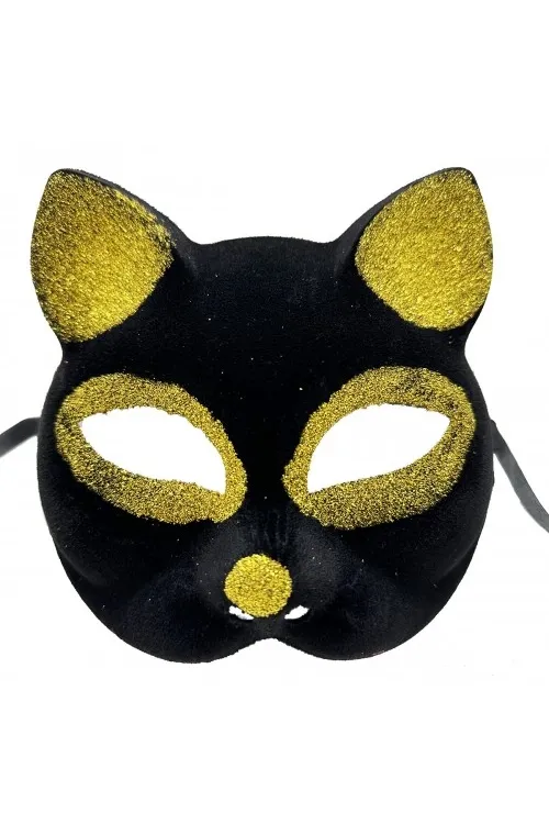 Siyah Renk Gold Simli Kedi Maskesi