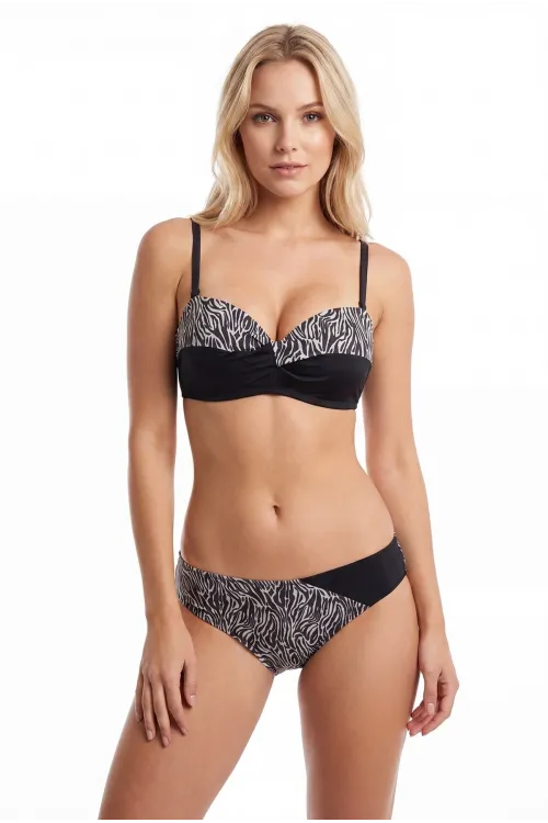 Siyah Zebra Desenli Straplez Desteksiz Bikini Takımı
