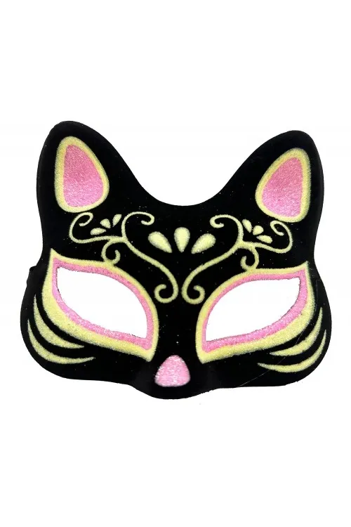 Süet Pembe Sarı Kedi Maskesi