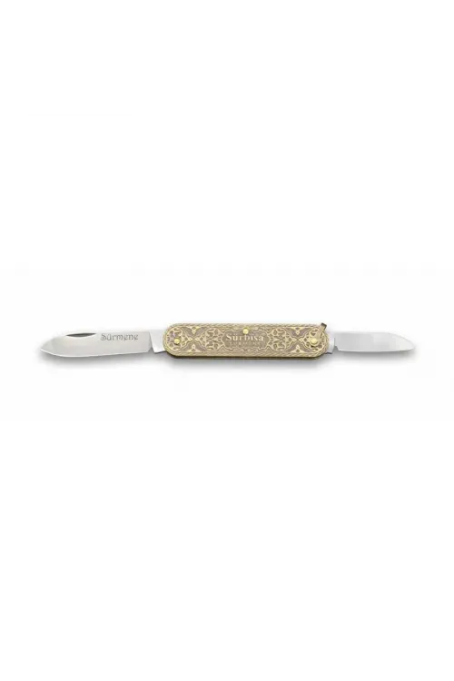 ieg™ Sürbısa 61804 Pirinç İşlemeli Sürmene Çakısı 5,5 / 3,5 cm - Çift Bıçaklı