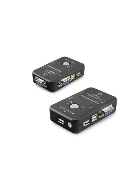 Vga Usb Kvm Switch 2 In 1 Out + 2 Port Usb Console + 2 Port Usb Pc (Klavye/Mouse + Yazıcı) - Siyah HDX1360