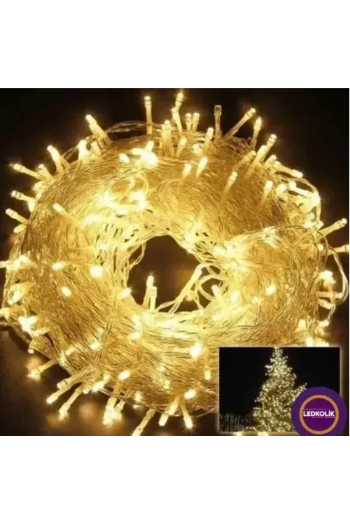Yılbaşı Aydınlatması 100 LED Perde Hortum Sıcak Beyaz Işık