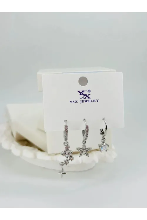 IEG - Yıldız Detaylı Üçlü Kombin Küpe