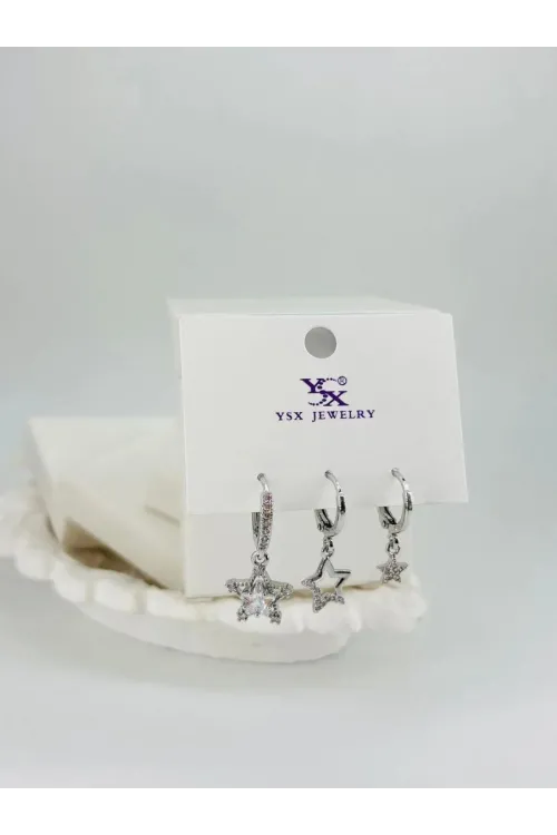 IEG - Yıldız Detaylı Üçlü Kombin Küpe