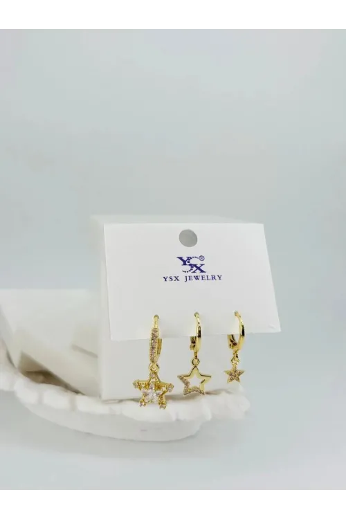 IEG - Yıldız Detaylı Üçlü Kombin Küpe