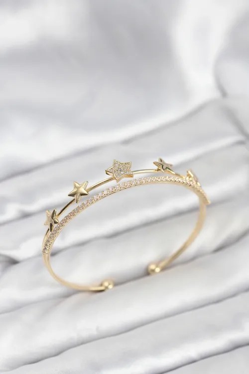 Yıldız Model Gold Renk Pirinç Kadın Bileklik TJ-BB8247