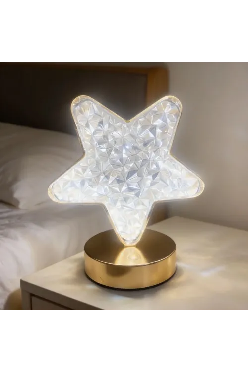 ieg™  Yıldız Model Kristal LED Masa Lambası – Dokunmatik, 3 Renk Işık Modlu, Şarjlı Mini Dekoratif Gece Lambası