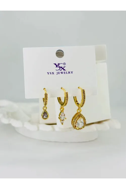 IEG - Zirkon Taşlı Üçlü Kombin Küpe