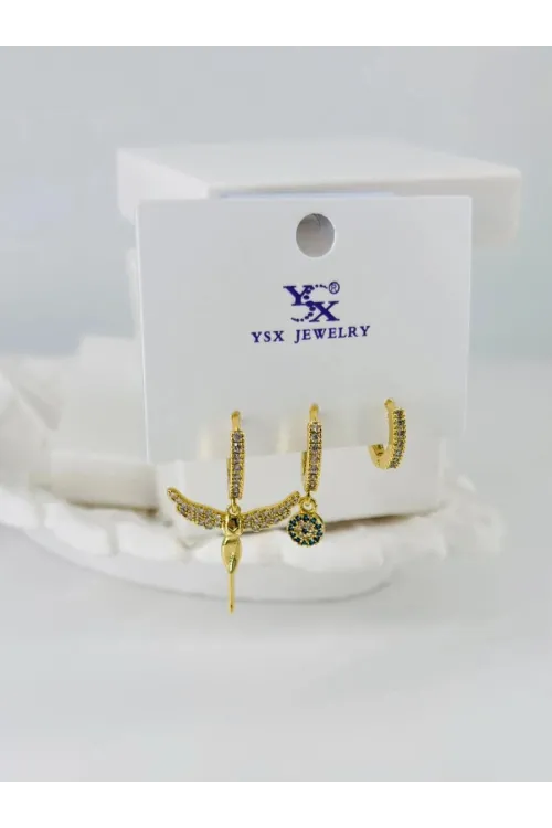 IEG - Zirkon Taşlı Üçlü Kombin Küpe