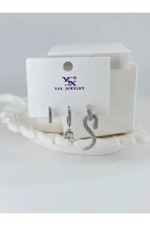IEG - Zirkon Taşlı Üçlü Kombin Küpe