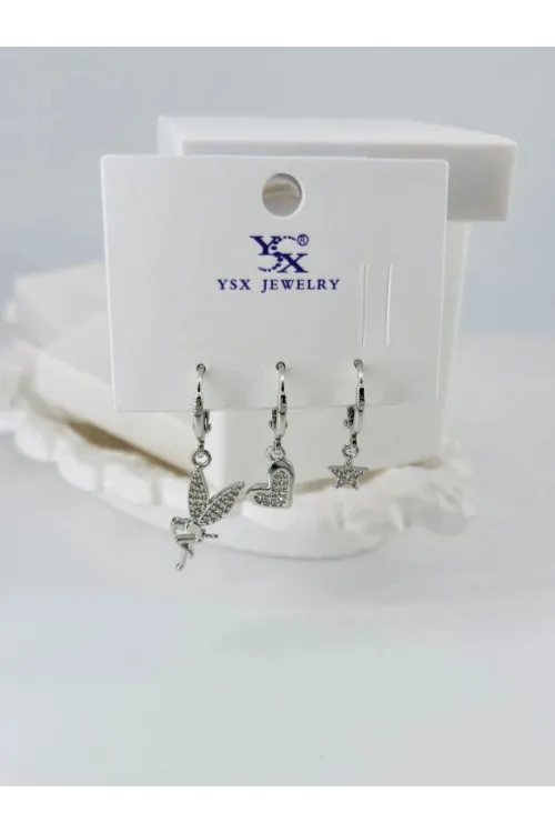 IEG - Zirkon Taşlı Üçlü Kombin Küpe