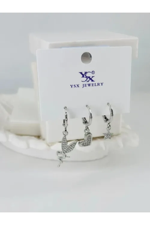 IEG - Zirkon Taşlı Üçlü Kombin Küpe