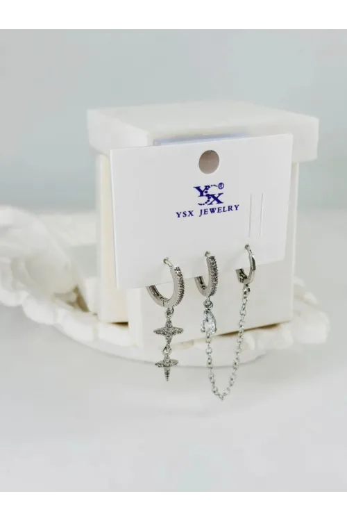 IEG - Zirkon Taşlı Üçlü Kombin Küpe