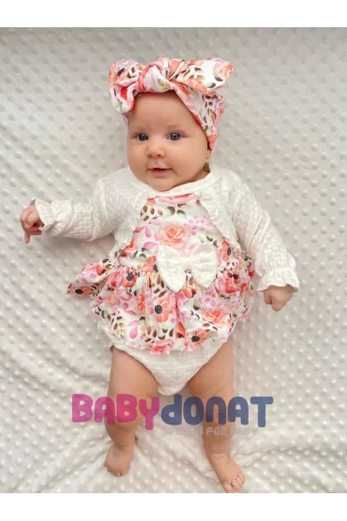 iegiyim™ Bahar Çiçekleri Desenli Bandanalı Kız Bebek Romper