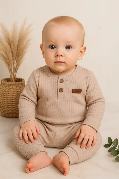 iegiyim™ Çizgili Kumaş % 100 Pamuk 2li Unisex Takım